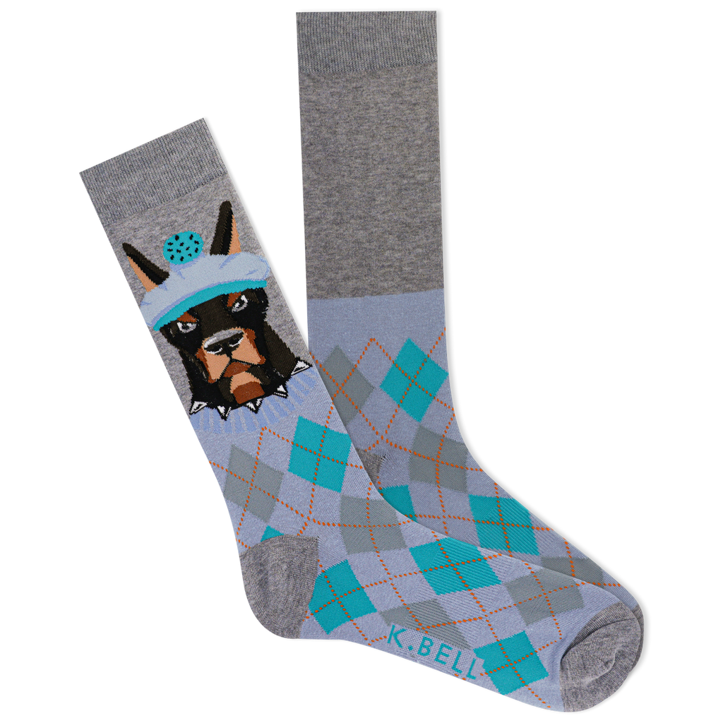 K.Bell Men's Doberman with Golfer Hat Argyle Crew Sock