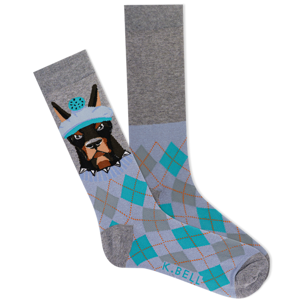 K.Bell Men's Doberman with Golfer Hat Argyle Crew Sock