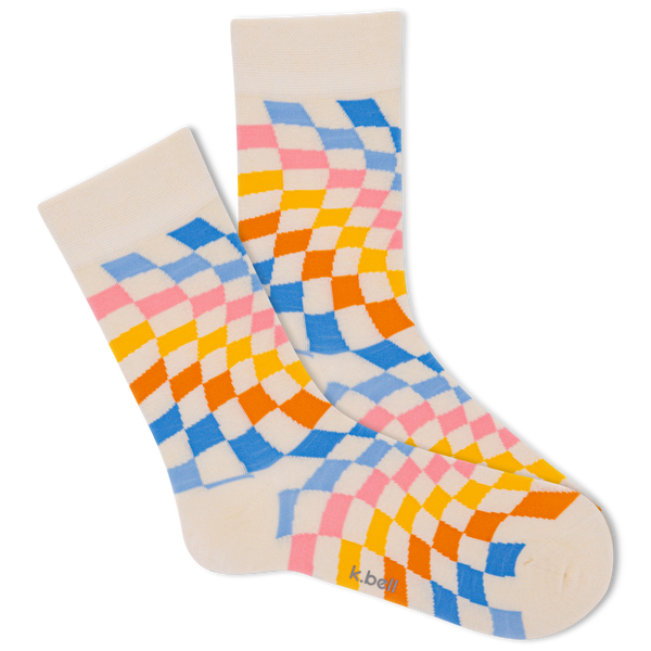 K.Bell Women's Retro Wave Checkerboard Crew Sock