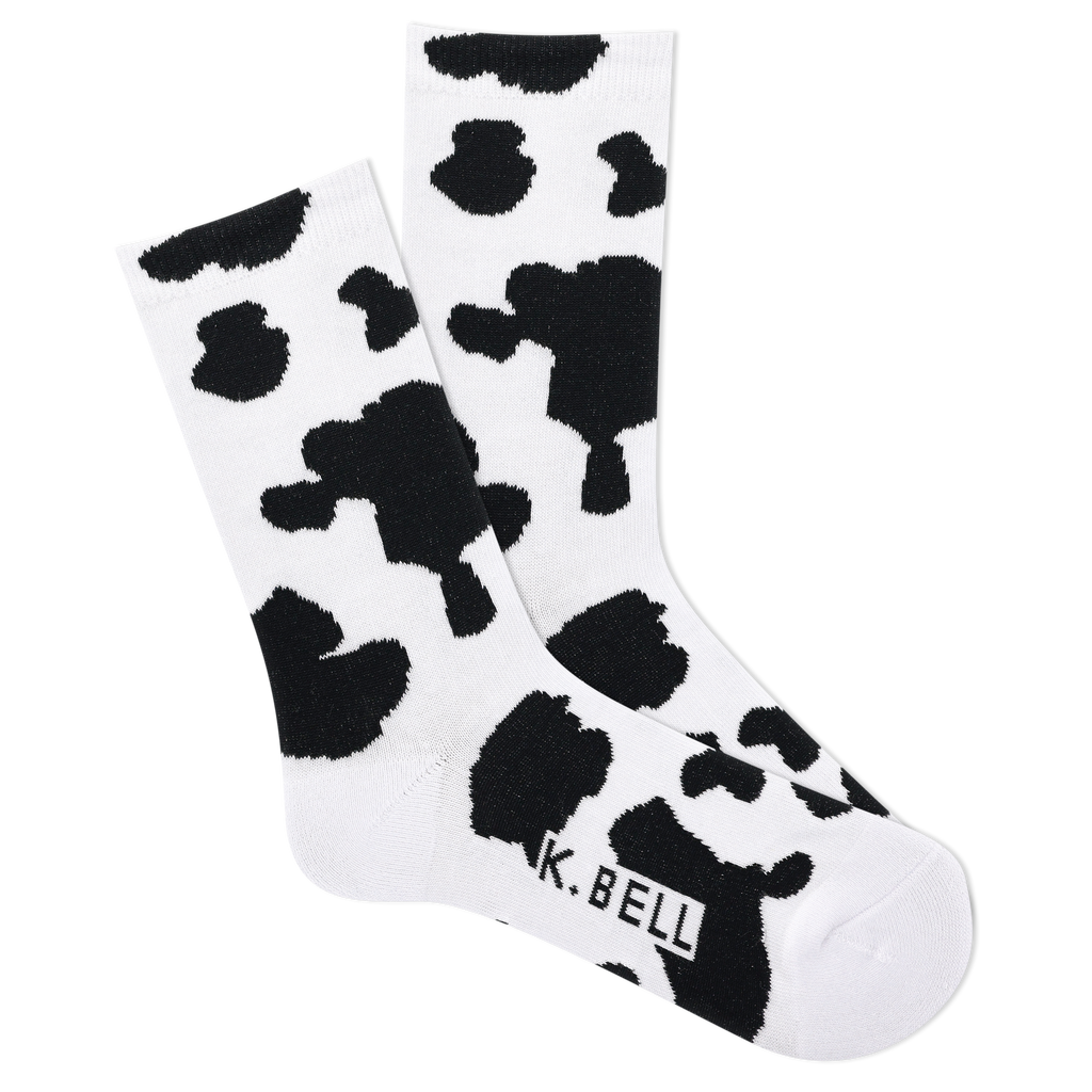 K. Bell Women's American Made Cow Print Crew Sock flat lay photo
