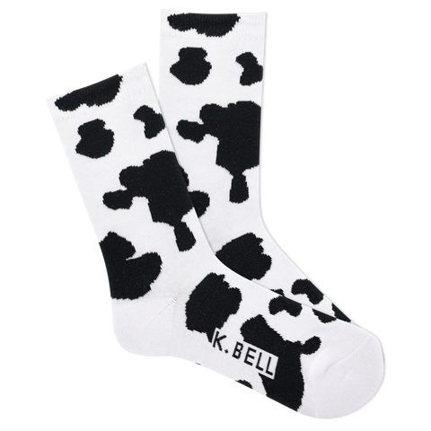 K. Bell Women's American Made Cow Print Crew Sock flat lay photo