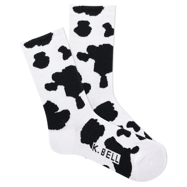 K. Bell Women's American Made Cow Print Crew Sock flat lay photo